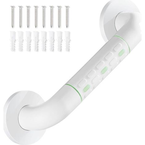 Stainless Steel Straight Shower Grab Bar with Plastic Coated Surface, Non-Slip, Wall Mounted Shower Grab Bar, Towel Holder, White, 30cm (1/5)