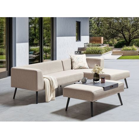 Elegante 4 plazas Lounge Tumbona Conjunto Olefina Tela Aluminio Marco Muebles de Jardín Beige Sorrivoli (1/5)