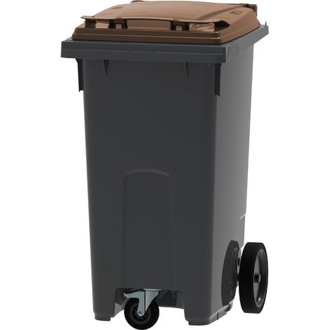 ESE France Conteneur Poubelle à déchets 3 roues - 240L - Robuste et Professionnel - 100% Recyclé - Gris avec Couvercle Marron - Fabriqué en France