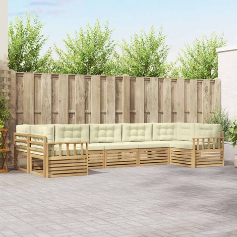 vidaXL Outdoor-Sofagarnitur 7 Stk. Weiß und Creme Massivholz Akazie (1/5)