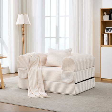 Canapé modulable beige 1 place + 2 places en velours côtelé, rembourré, sans structure,190x78x65 cm (1/5)