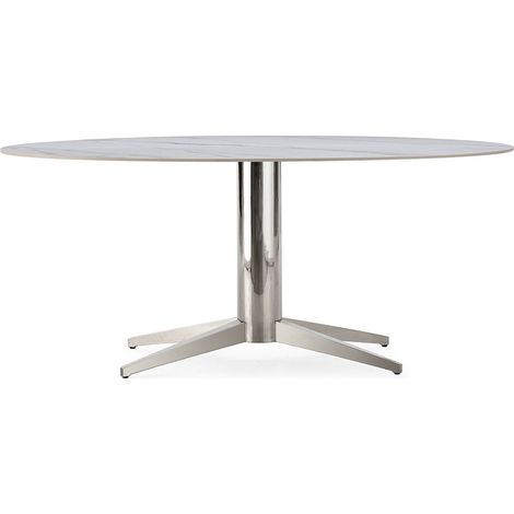 Table à manger blanche porcelaine et acier inoxydable design élégant - blanc marbré pied argenté (1/2)