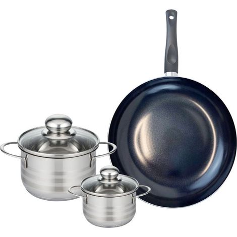 Ensemble de 1 Poêle de cuisson 28 cm et 2 faitouts 12 et 16 cm Elo Prima Brillant (1/5)