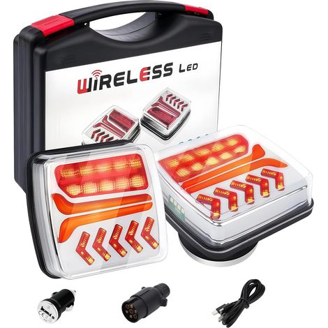 Feux Arrière de Remorque Sans Fil Magnétiques, Kit de Feux LED Rechargeables Étanches IP65, Feux Stop (1/5)