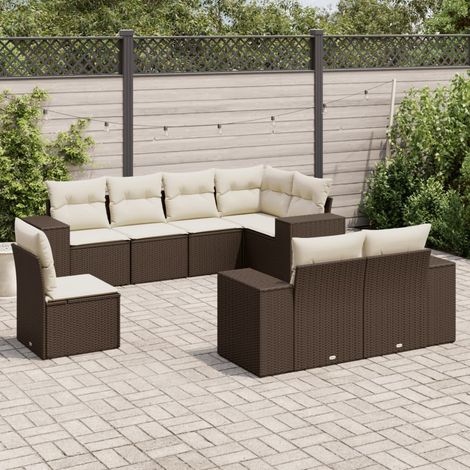 vidaXL Salon de jardin 8 pcs avec coussins marron résine tressée (1/5)