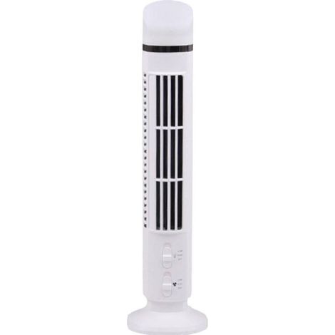 Mini tower fan, 38 cm, 360° rotation, 2 speeds, vertical, white, with LED light, bladeless.