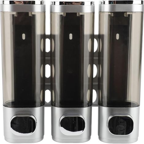 Distributeur de Savon 3 en 1, Distributeur de Shampoing et Après-shampooing, 300 ML, Support Mural pour Salle de Bain, Douche, Shampoing, Après-shampooing, Corps Transparent pour (Silver)'Argent'Argen