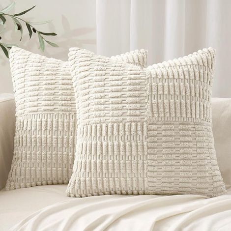 Lot de 2 housses de coussin en velours côtelé, de couleur unie et au style bohème (garnitures non incluses),  45 x 45 cm. (1/5)