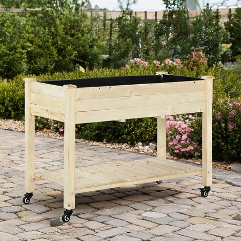 Potager sur pieds 118 x 55 x 83 cm en bois de sapin avec étagère (1/5)