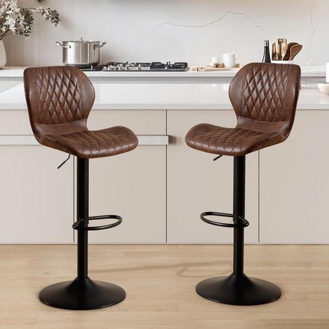 Lot de 2 tabourets de bar pivotants réglables en hauteur en similicuir marron (1/5)