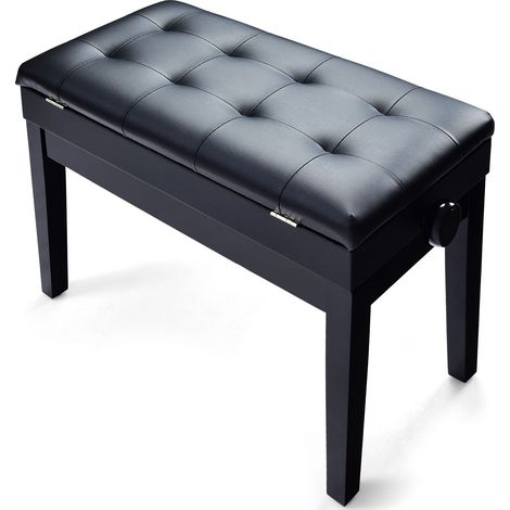 Banco/taburete de piano de 2 plazas 75 x 35 x 45-54 cm altura regulable espacio de almacenamiento diseño moderno madera maciza negro 200010591