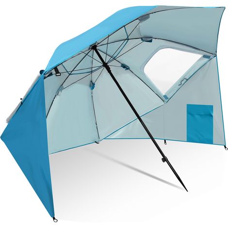 TolleTour Ombrellone multifunzione per spiaggia e giardino UV50+ 210 cm, leggero, portatile, con borsa e picchetto da terra Azzurro cielo
