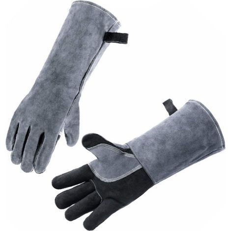 Schmiedeschweißhandschuhe, 1 Paar, aus hochtemperaturbeständigem Rindsleder, Grill- und Kochhandschuhe für Mikrowelle und Herd, 35,5 cm (14 Zoll). (1/5)