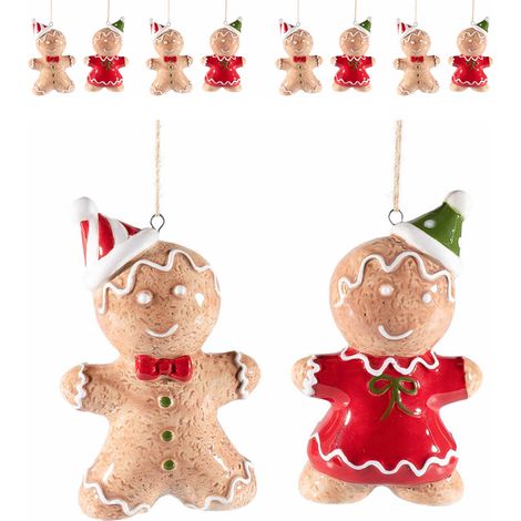 Addobbi natalizi da appendere, Omino pan di zenzero in ceramica - Set da 10 decorazioni (1/3)
