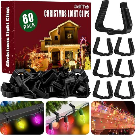 Lot de 60 crochets de gouttière pour guirlandes lumineuses, 1,8 à 4 cm, crochets de fixation pour guirlande lumineuse, gouttière, lumières d'extérieur pour clôtures, avant-toits, décoration de (1/5)