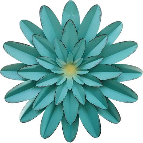 Art mural en métal de 30cm, fleurs en métal, décoration murale, fleurs rustiques pour l'extérieur, décor bohème pour chambre à coucher, salon, cuisine,Bleu (1/5)