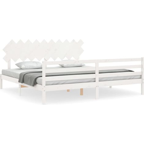 Lit double Lit adulte Cadre de lit sans matelas blanc 200x200 cm bois massif (1/5)