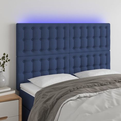 vidaXL Tête de lit à LED Bleu 144x5x118/128 cm Tissu