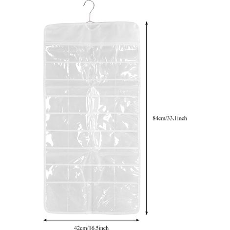 Doppelseitige Schmuckaufbewahrungstasche mit 72 PVC-Fächern, Wandorganizer für Halsketten und Armbänder mit Metallhaken, Maße 42 x 84 cm (1/5)