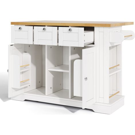 Isla de cocina móvil plegable MDF blanco y natural HOMVRA (1/5)