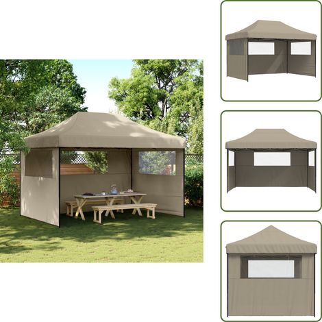 Partyzelt Faltbar Pop-Up mit 3 Seitenteilen Taupe - Outdoorzelt - Partyzelt - Markise - Sonnenschutz - Gartenfest (1/5)