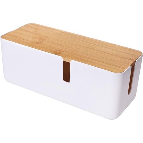 Scatola di gestione cavi di piccole dimensioni con coperchio in bambù per prolunghe e cavi. (1/5)