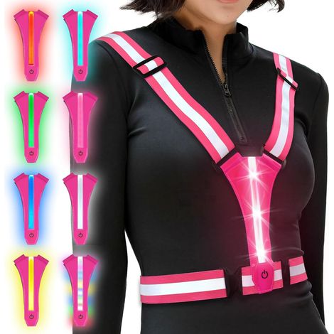 Unisex Safety Vest, Reflective Running Vest, USB-C Rechargeable LED Cycling Reflective Vest, Adjustable Reflective Harness for Jogging, Hiking, and Dog Walking (1/5)