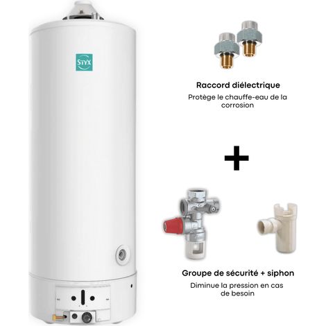 Styx – Pack accumulateur gaz 115 L – Groupe de sécurité vertical 3/4" – Siphon NF – Raccord diélectrique 3/4" (2 pièces) (1/5)
