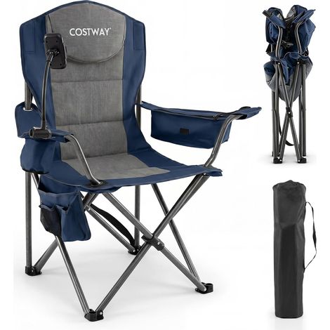Chaise Pliante Camping, Charge 200 kg, Accoudoirs Réglables (Bleu) Chaise de Pêche Portable, Sac Isotherme, Sac Transport, pour Plage Voyage (1/5)