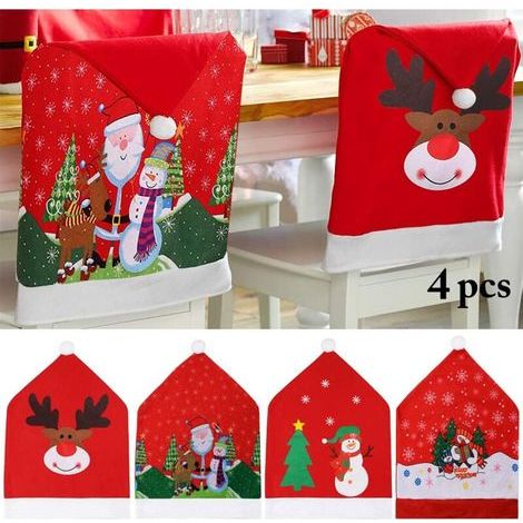 4er-Set weihnachtliche Stuhlhussen für Hochzeiten. Stuhlhussen mit Weihnachtsmannmotiv. Weihnachtsstuhlhussen. Stuhlhussen für die Weihnachtsdekoration. Für Dinnerpartys.