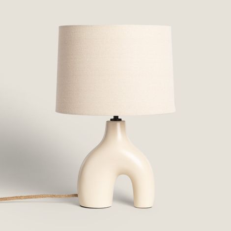 Lámpara de Mesa Cerámica y Lino Ginger Beige