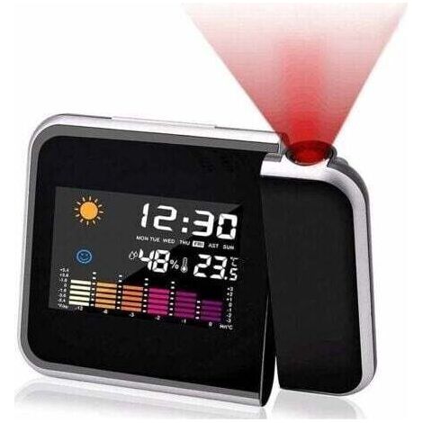 ALLIANDISRéveil à projection, calendrier à écran couleur, station météo personnelle pour chambre à coucher, projecteur à intensité variable, double alarme, affichage LCD, date, heure, température, hum (1/5)