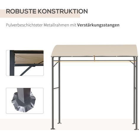 Pavillon de jardin avec abri barbecue résistant aux UV, cadre en acier et crochets, polyester beige, 215x150x220 cm (1/5)