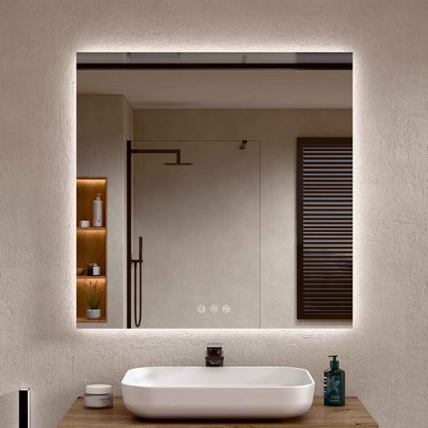 BELLOBATH - Espejo Baño con Luz Led, Luz Ajustable en 3 Colores e Intensidad, Antivaho - Luz Indirecta - 70cm alto x 60cm ancho