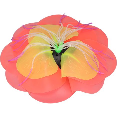 Décoration pour aquarium : plantes lotus lumineuses en silicone, couleur orange. (1/5)