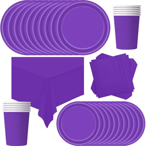 69 Pièces Vaisselle Jetable Anniversaire Violet foncé,Assiette Carton Papier Tasses Serviettes Nappe pour Fête de Noël,Vaisselle de Fête Enfants,Barbecue Les Fêtes Les Pique-niques(16 Invités) (1/5)