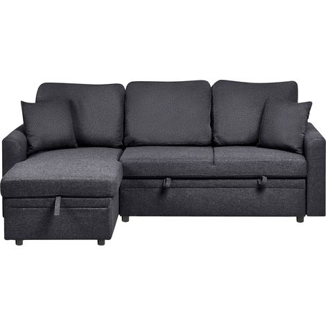 Eckschlafsofa 3-Sitzer NASSJO Kunstleinen Schwarz rechtsseitig (1/5)
