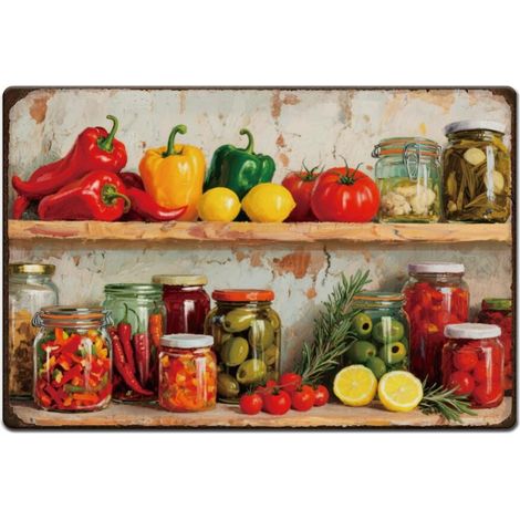 Plaque Metal Vintage Pots de Légumes Pots Colorés Plaque Murale Decorative Épices Nourriture Affiche Vintage pour Cuisine Salle à Manger Panneau Decoratif Exterieur Metal (1/5)