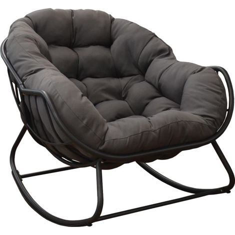 Chaise à bascule PROLOISIRS Royal II grise avec coussin en polyester déperlant, accoudoirs intégrés, charge 120 kg