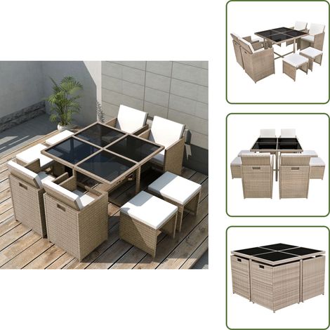 Cuscini da pranzo - vidaXL Set da Pranzo da Giardino 9 pz con Cuscini in Polyrattan Beige - Sedie in rattan