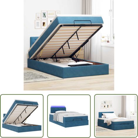 vidaXL Ottoman-Bett mit Matratze & LEDs Dunkelblau 120x200 cm Samt (1/5)