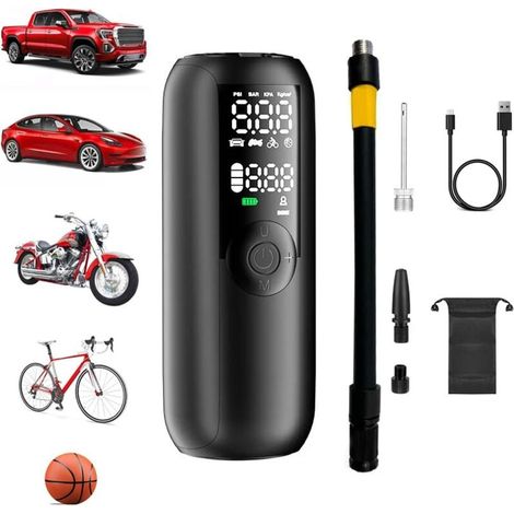 Gonfleur Pneus Voiture,batterie 4000 mAh 150PSI Pompe a Velo,Compresseur à Air Portatif pour Voiture, Vélo, Arrêt Automatique avec Valve (1/4)