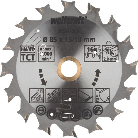 Wolfcraft Kreissägeblatt Ø 85 mm, Bohrung Ø 15 mm Hartmetall Sägeblatt (1/4)