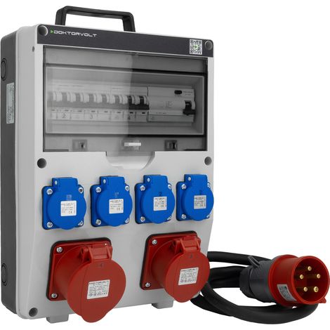 Coffret électrique de chantier 16 A, 32 A, CEE, 4 x 230 V, avec fiche et câble TGD-S/FI, équipé de protections VDE Doktorvolt DV-6043-D (1/5)