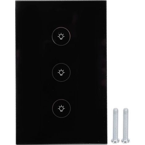 3 Gang Interrupteur Lumière Intelligent WiFi Tactile Sans Fil Commande Vocale et APP Ligne Unique Feu Compatible Tuya 110-240V Noir (1/5)