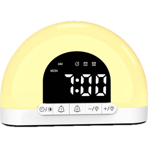Lampe réveil intelligente simulateur d'aube, double alarme, veilleuse pour favoriser le sommeil, lampe de table, convient aux enfants et aux adultes. (1/5)