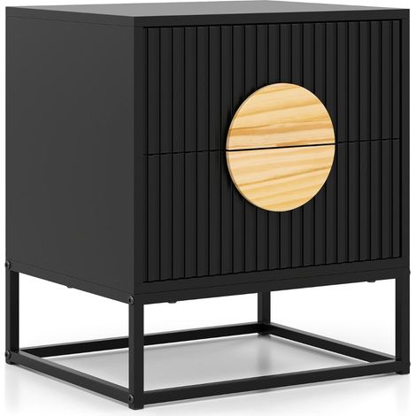 Comodino con 2 cassetti 48 x 40 x 55 cm pratico contenitore moderno atmosfera accogliente legno MDF nero 200014027