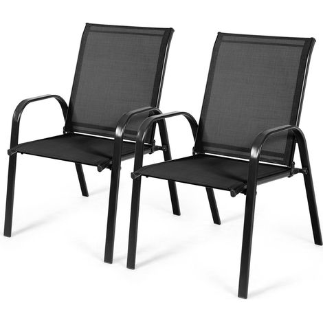 Set of 2 Patio Chairs Portable High Back Garden Camping Dining Chairs W/ Armrest (1/5)