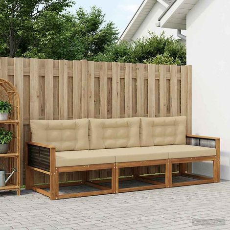 vidaXL Ensemble de canapés d'extérieur 3 pcs Naturel et Beige (1/5)