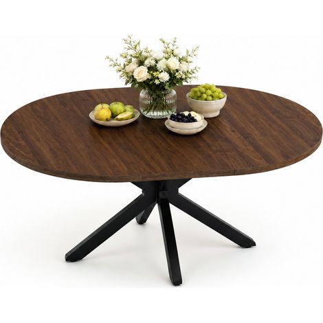 Table extensible pliable 6 places Pieds métalliques, glissière fluide, plateau 110-150 cm, Noyer foncé (1/5)